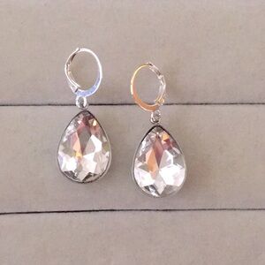 Silver + Stainless Steel Crystal Pear Drop Earrings